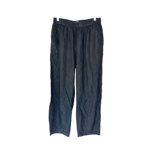 Quince Pants Black Pull On Stretch Waist Linen Relaxed Lagenlook Ankle Medium